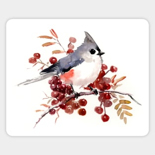 Titmouse bird and berries nursery artwork Sticker